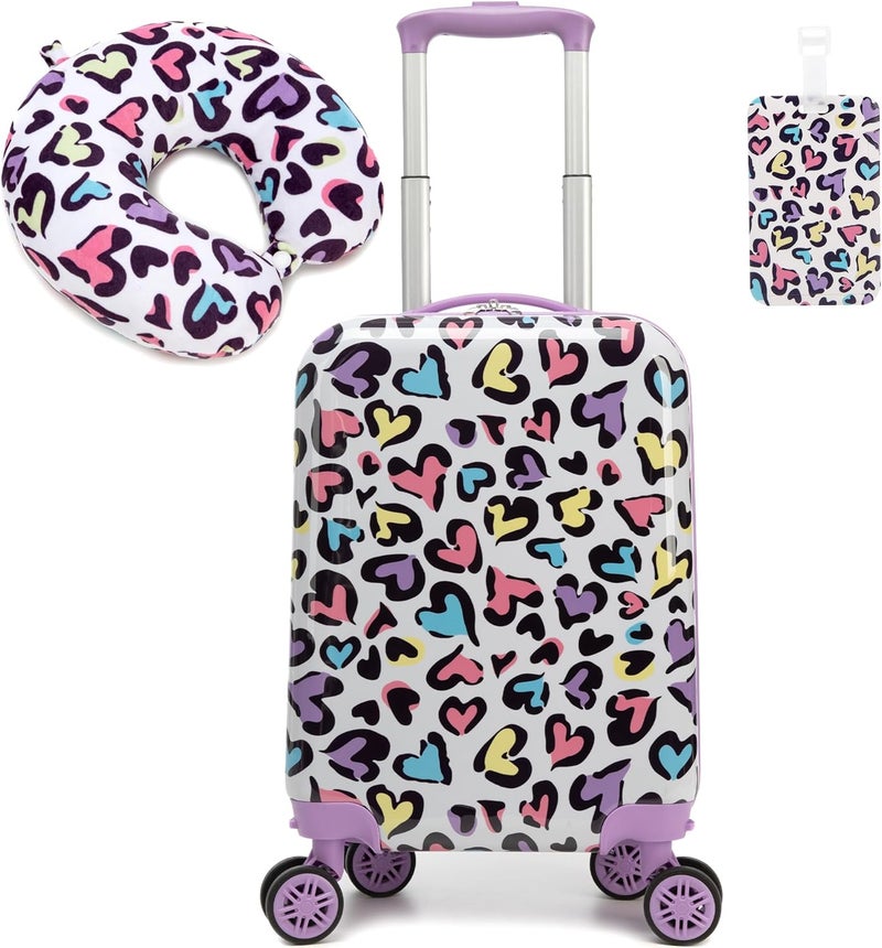 Esteemly Kid's Luggage Set 2 Piece Suitcase Set Hardside Luggage with Spinner Wheels Girls Carry on Toddler Travel Rolling Suitcase with Neck Pillow Airline Approved - Image 1